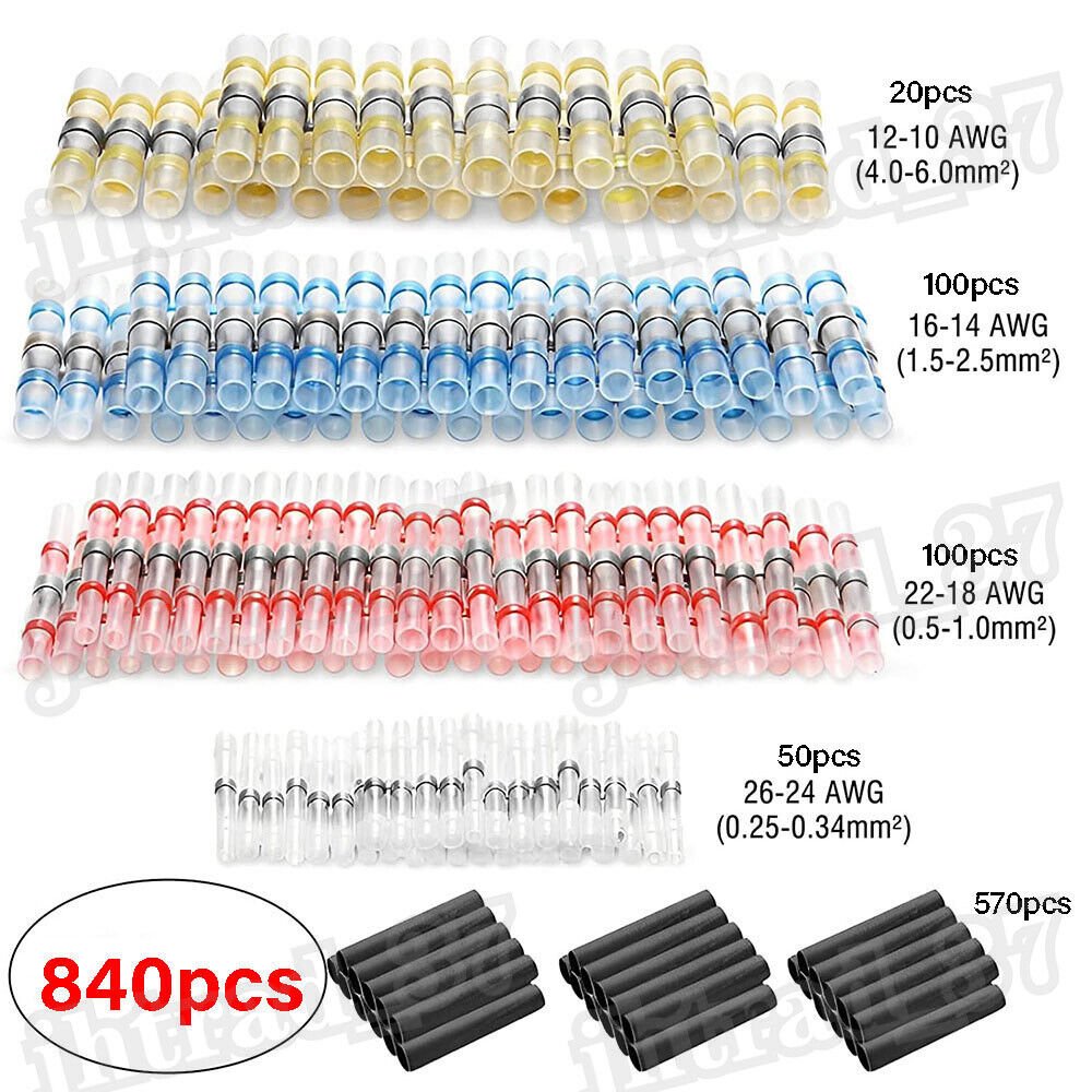 840PCS Solder Seal Sleeve Heat Shrink Electric Butt Wire Connectors Terminal Kit - HomeDIYer