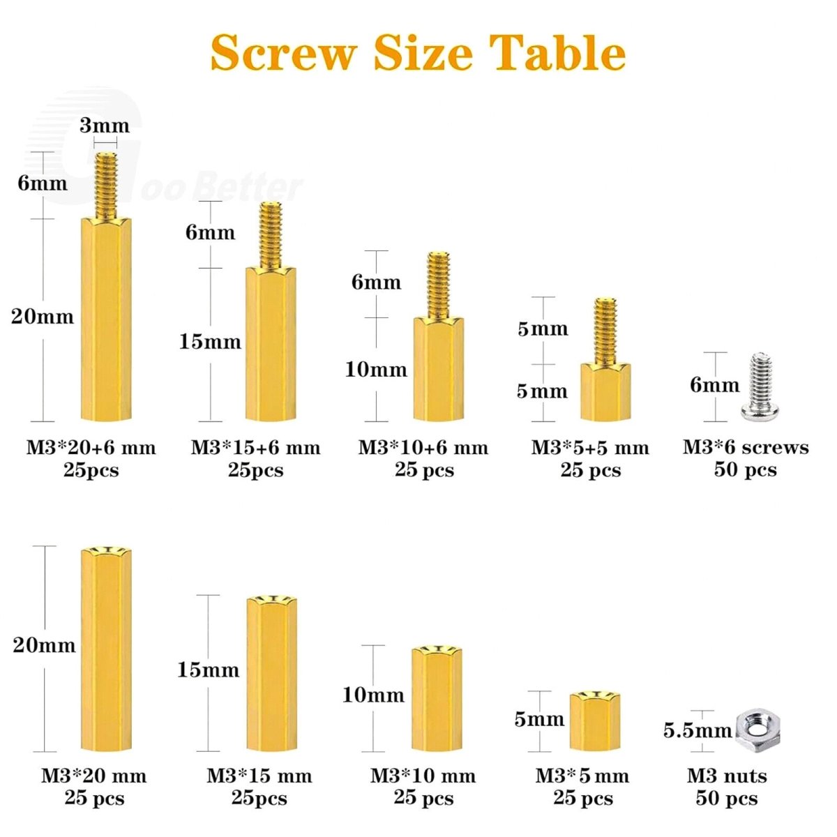 300pcs M3 Male Female Standoff PCB Spacers Hex Hexagonal Brass Screws Nuts Kit - HomeDIYer
