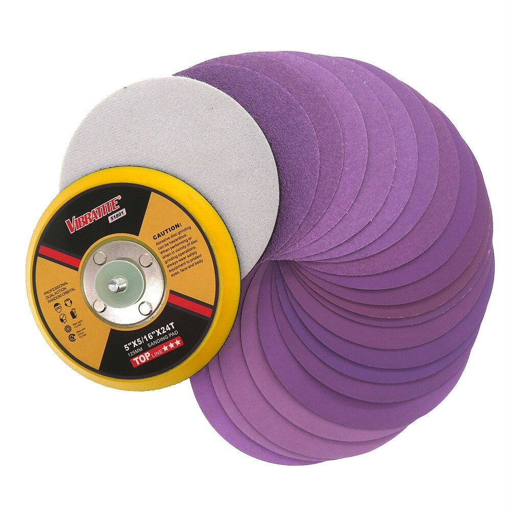 Assorted Flat-laid 5 Inch 125mm Purple Sandpaper - Wet And Dry Waterproof Discs Set (HomeDIYer)
