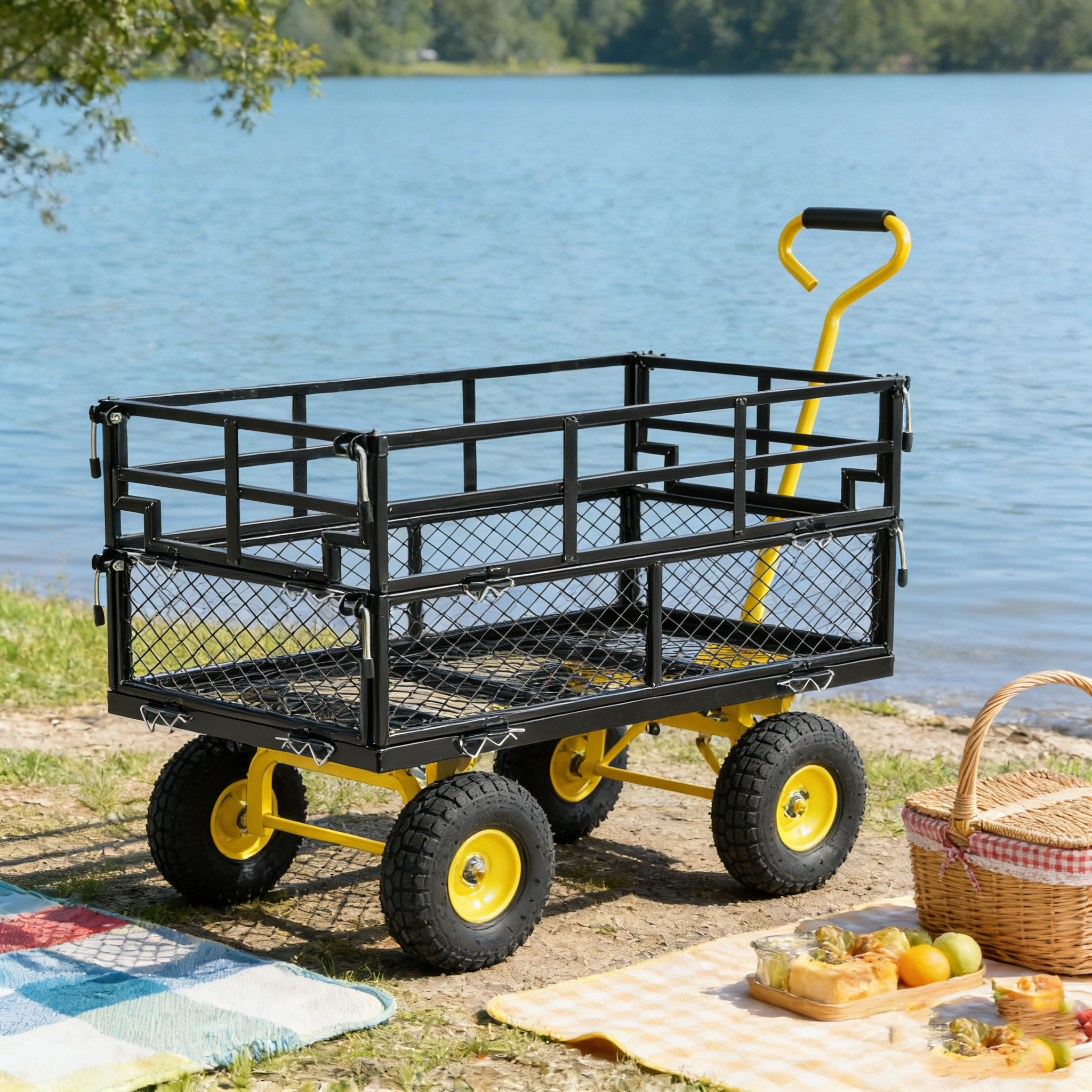Mini Folding Wagon Garden Shopping Beach Cart (brake+orange+black)