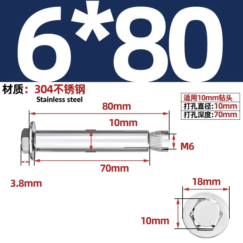 Stainless Steel Masonry Concrete Expansion Anchor Bolt — M6 M8 M10 M12 M16 | 304 & 201 SS