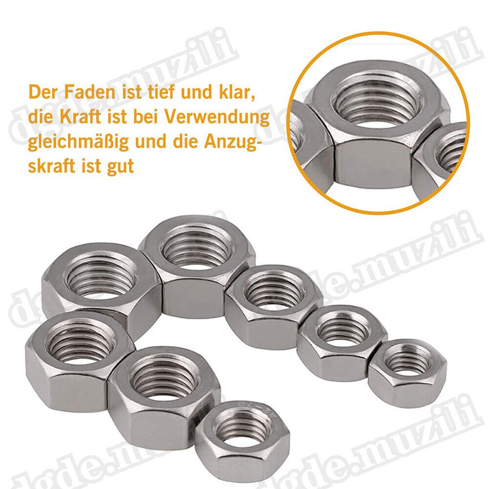 230 pcs hexagon nuts nuts assortment DIN 934 stainless steel metric M3 M4 M5 - M8 - HomeDIYer