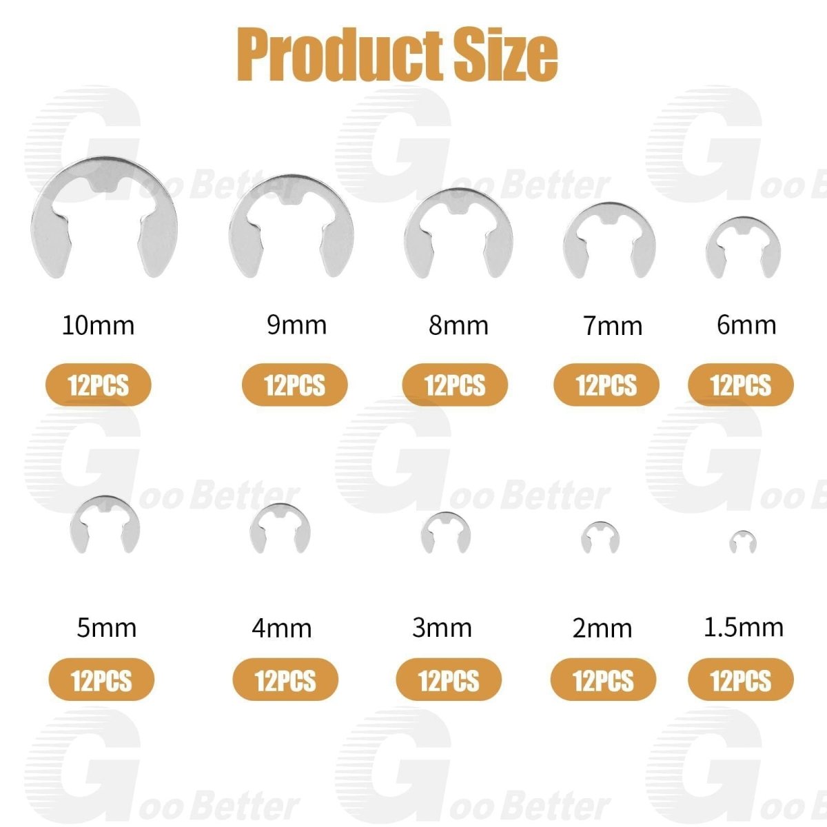 120PCS Assorted M1.5 - M10 Stainless E Clips C Circlip Kit Retaining Snap Ring Set - HomeDIYer