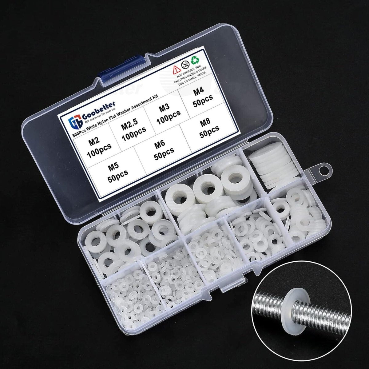 500Pc White Nylon Flat Washer Assortment Kit M2 - M8 Tight Seal Gasket Liquids Set - HomeDIYer