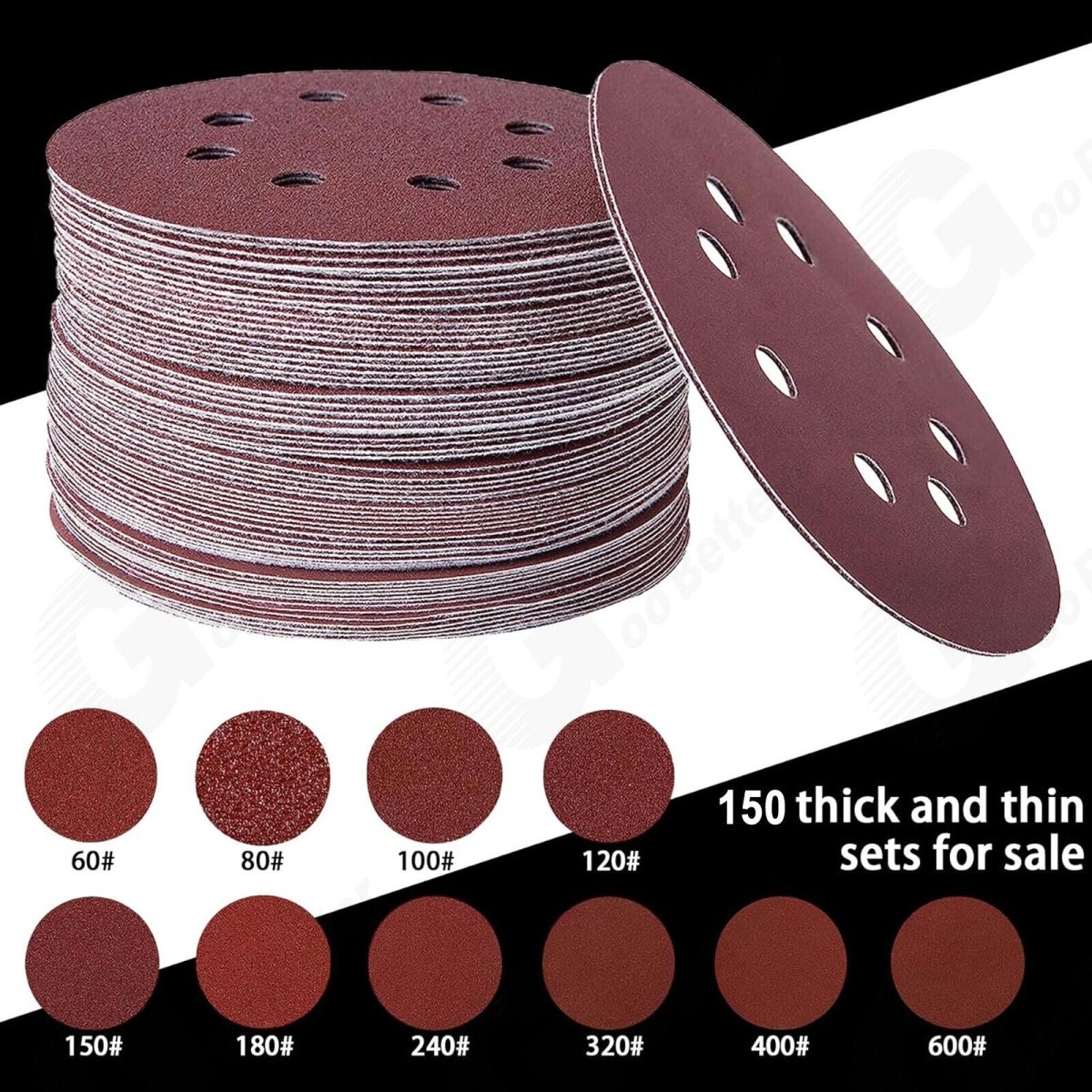 150pcs 5 Inch 8 Hole Dustless Hook and Loop Sanding Disc Sander Round Sandpaper - HomeDIYer