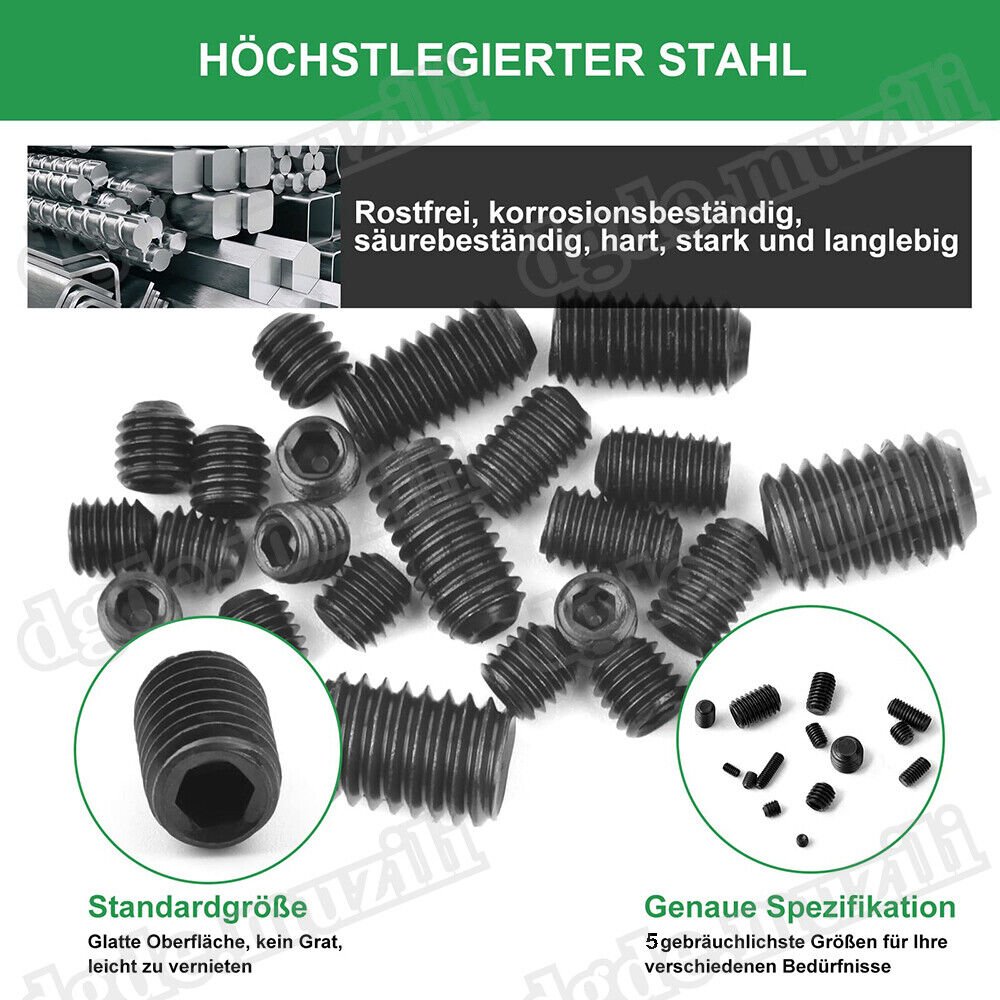 200Pcs Grub Screws Assortment M3 - M8 Hexagon Socket Set Screws DIN 913 - HomeDIYer