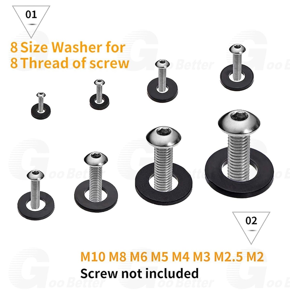 500Pcs Nylon Flat Washer Assortment Set M2 - M8 Black Sealing Spacer Gasket O Ring - HomeDIYer