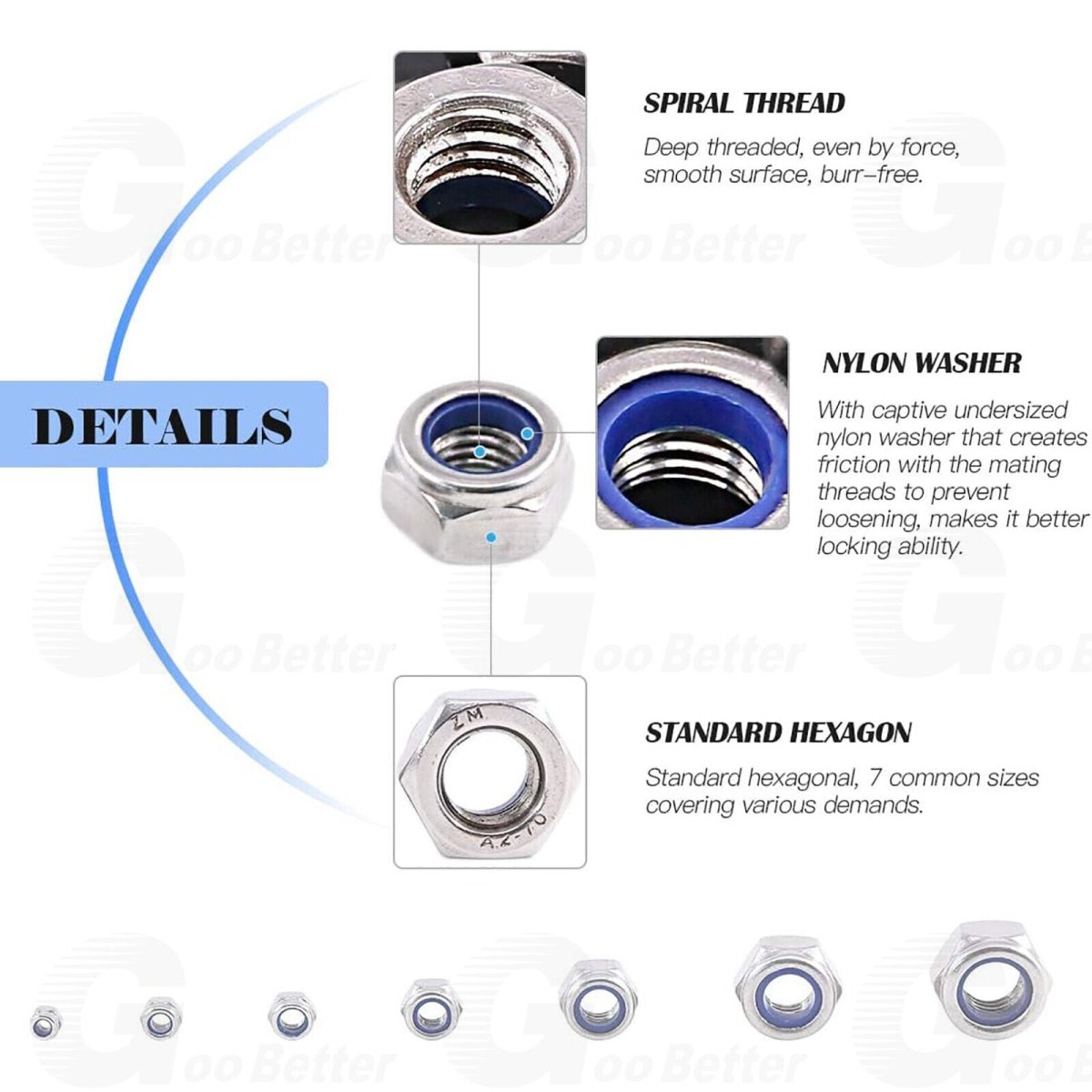 170PCS M3 M4 M5 M6 M8 M10 M12 Lock Nut Nylon Insert Hex Course Stainless Steel Set - HomeDIYer