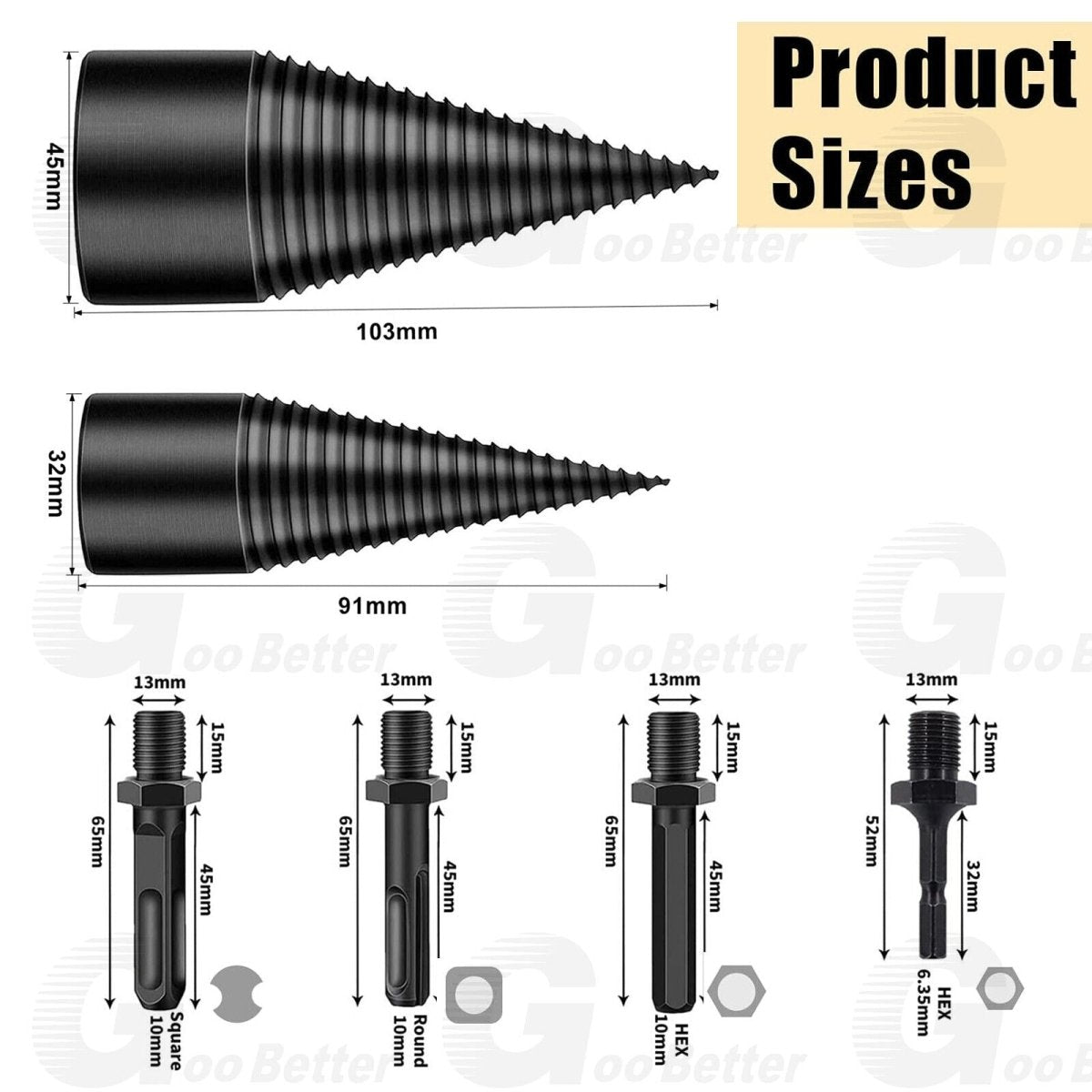 6x Wood Splitter High Speed Twist Firewood Drill Bit Screw Splitting Cone Driver - HomeDIYer