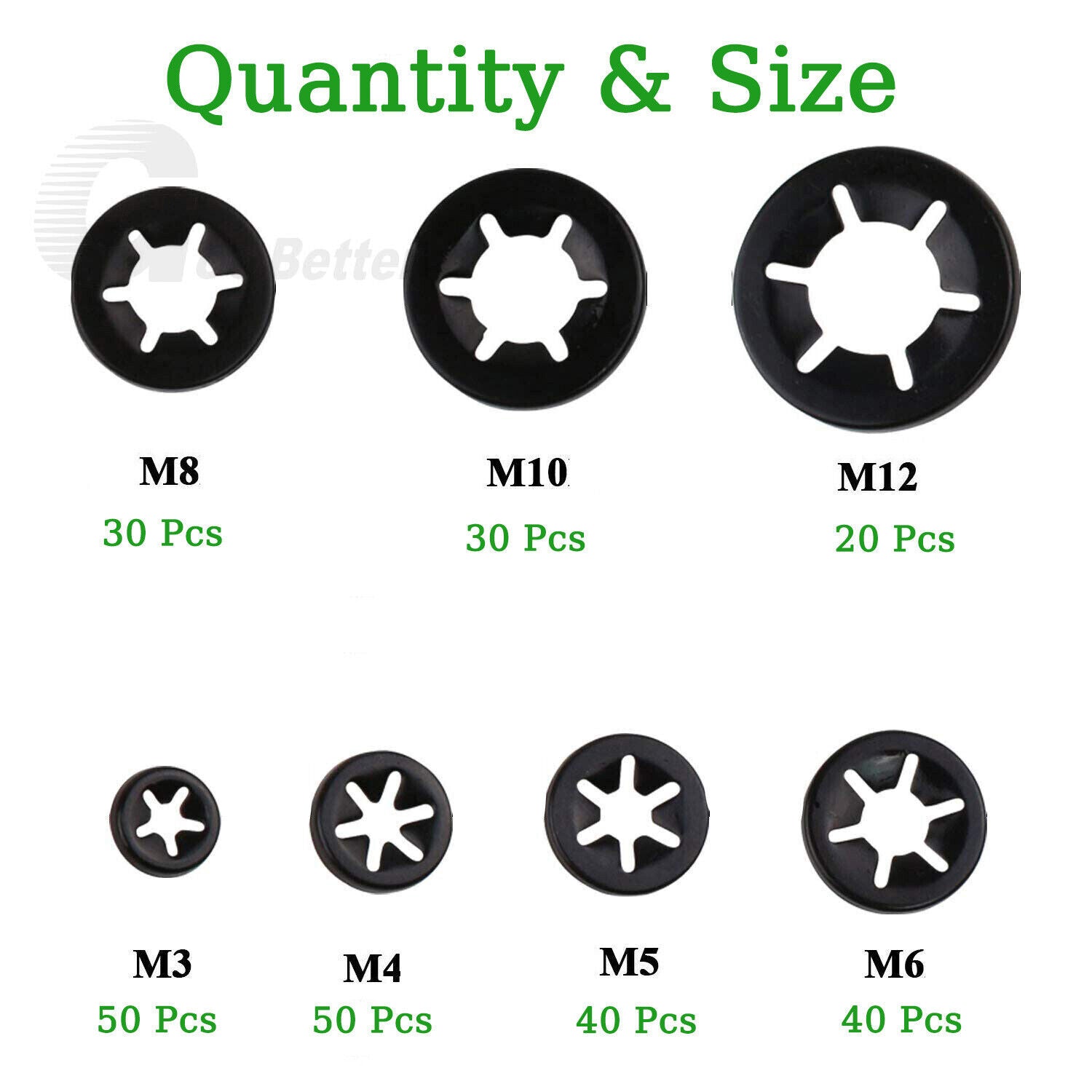 260Pcs Starlock Washers Push M3-M12 On Lock Star Tooth Grab Fastener Clips Set