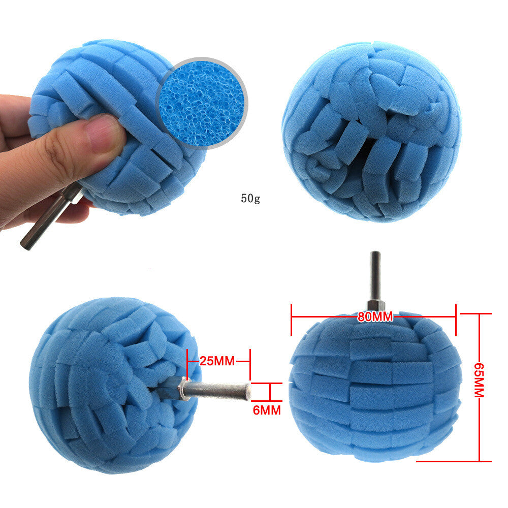 80mm Car Wheel Brush Sponge Ball Foam Buffing Pad Polishing Waxing Cleaning Tool