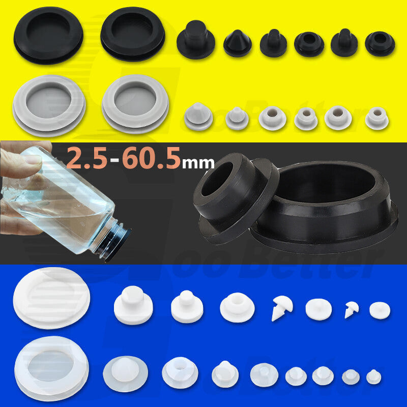 White Snap-On Hole Plug Silicone Rubber Blanking Seal Bung Pipe Tube (2.5mm-60.6mm)