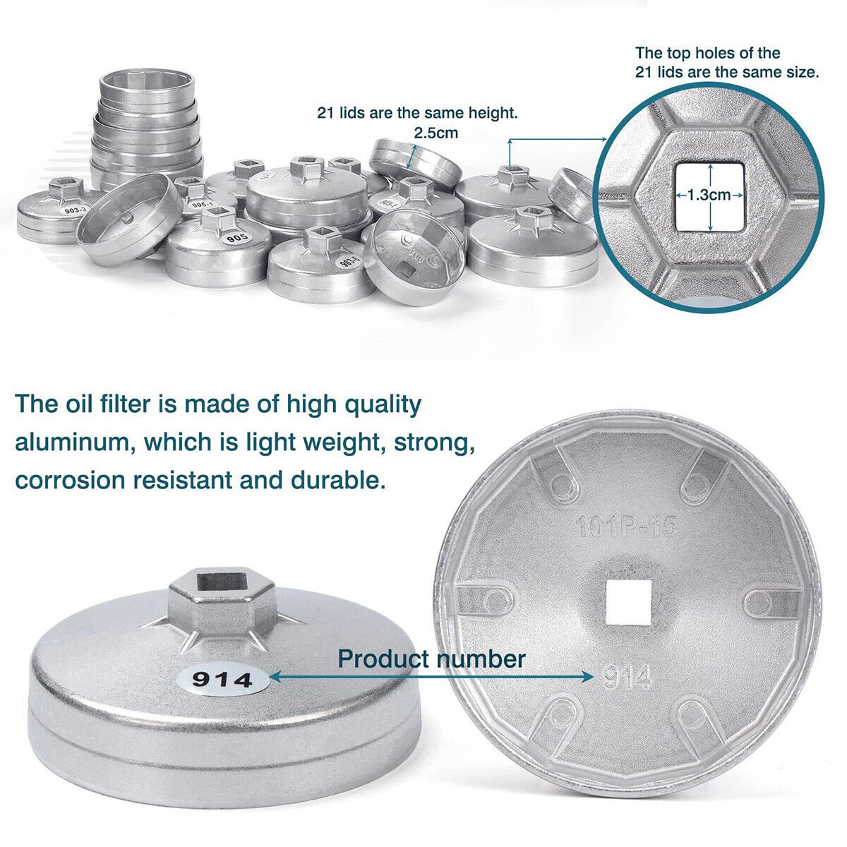 23x Aluminium Cap Type Oil Filter Wrench Set Automotive Removal Socket Tool Kit - HomeDIYer