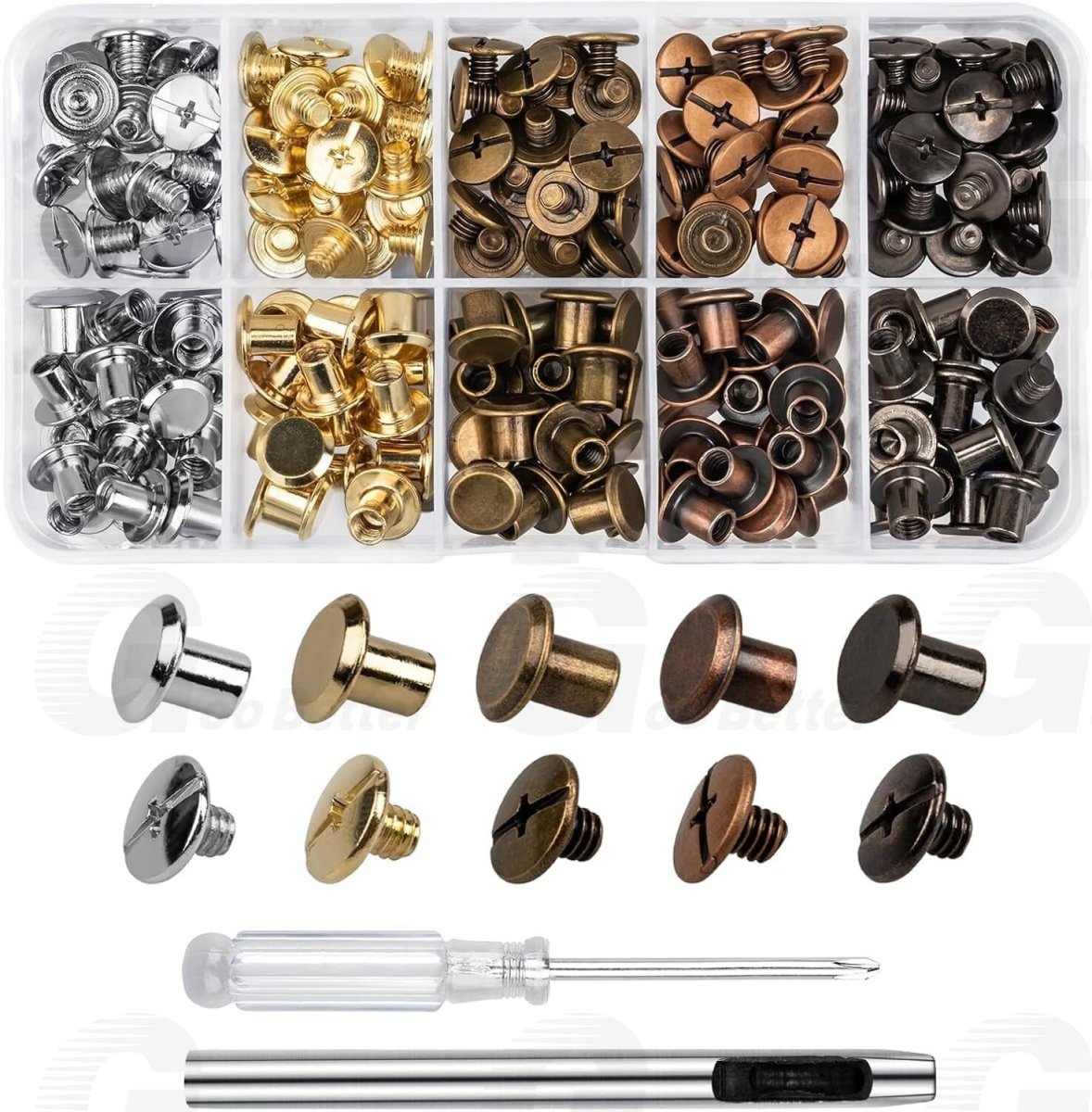 100 Set Chicago Screws for Leather Assorted 5 Color M4 Leather Rivets Screw Kit - HomeDIYer