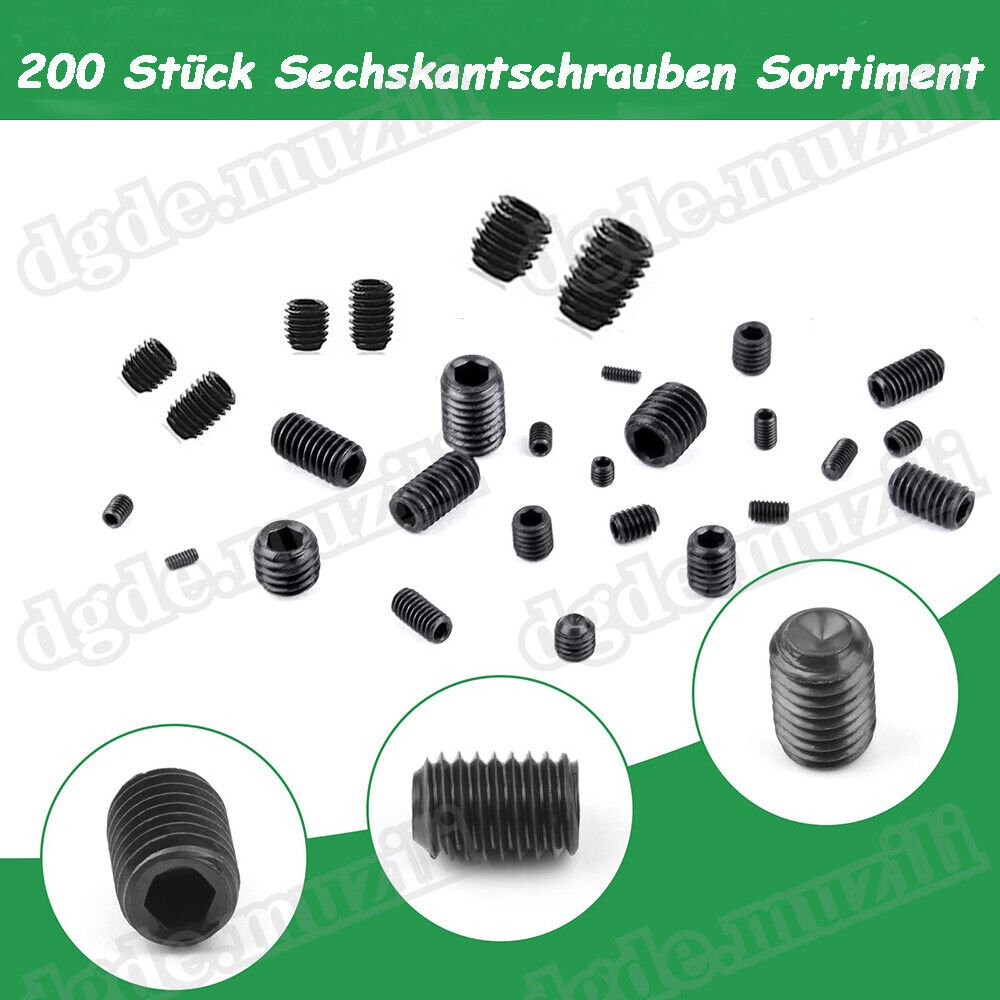 200Pcs Grub Screws Assortment M3 - M8 Hexagon Socket Set Screws DIN 913 - HomeDIYer