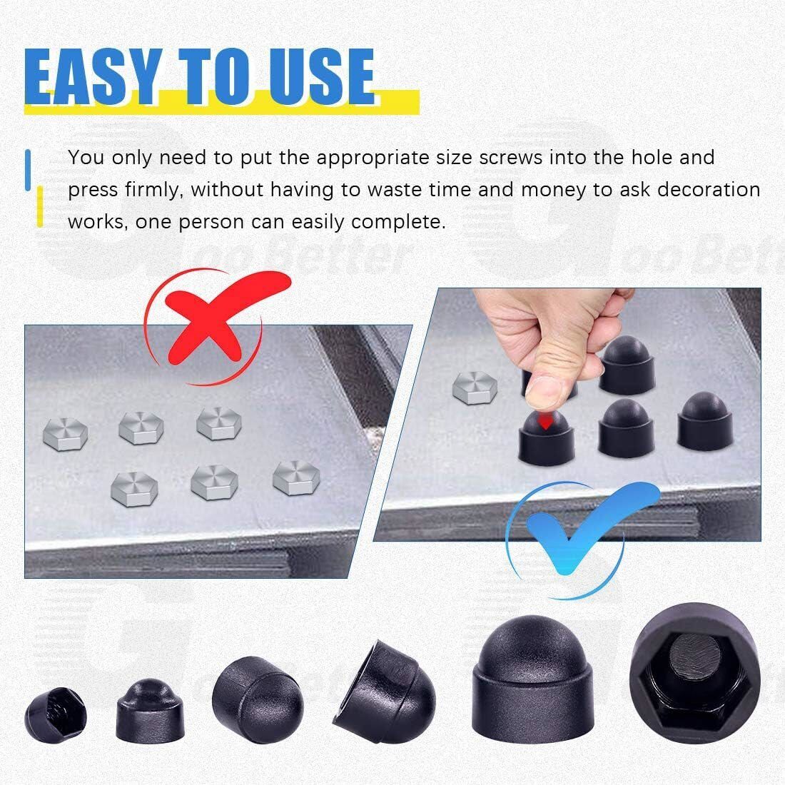145pcs M4 - M12 Dome Hex Bolt Nut Head Caps Cover Against Protection Plastic Black - HomeDIYer