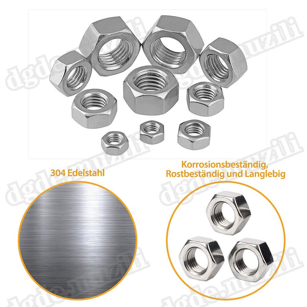 230 pcs hexagon nuts nuts assortment DIN 934 stainless steel metric M3 M4 M5 - M8 - HomeDIYer