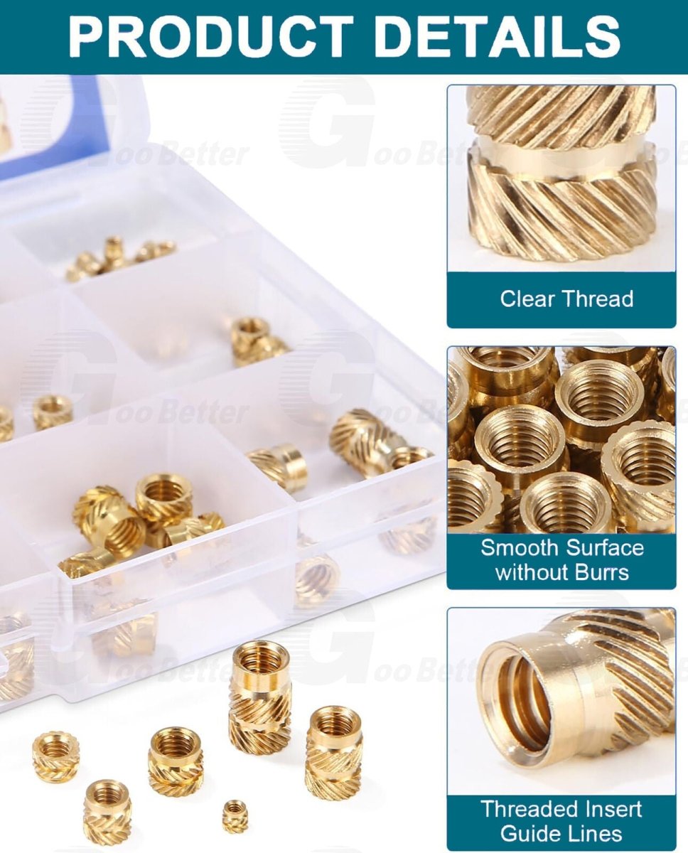 300Pcs M2 - M5 Brass Knurled Nut Threaded Heat Set Inserts for Plastic 3D Printing - HomeDIYer