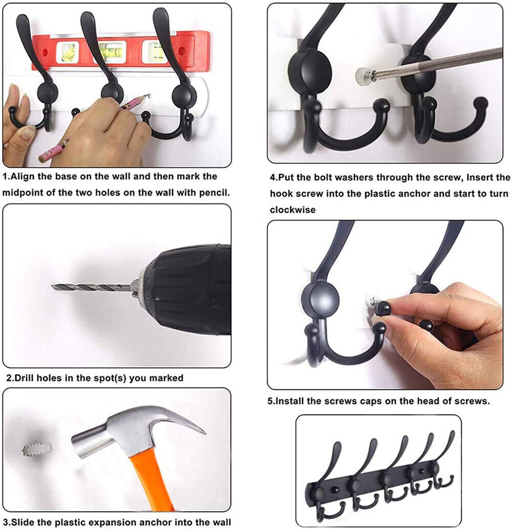 Hook rail coat hooks wall coat rack hooks stainless steel coat hooks black - HomeDIYer