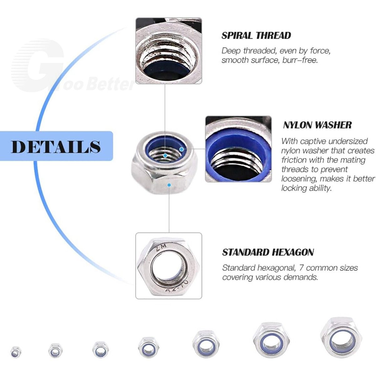 M4 M5 M6 M8 M10 M12 Nut Nylon Insert Lock Hex Nut Kits A2 Stainless Steel Metric - HomeDIYer