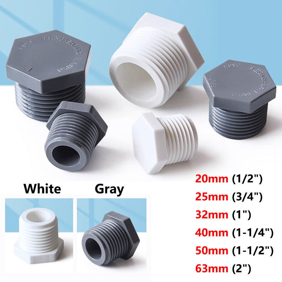 HomeDIYer Male Thread PVC Pipe Blanking Plugs in 20mm to 63mm sizes