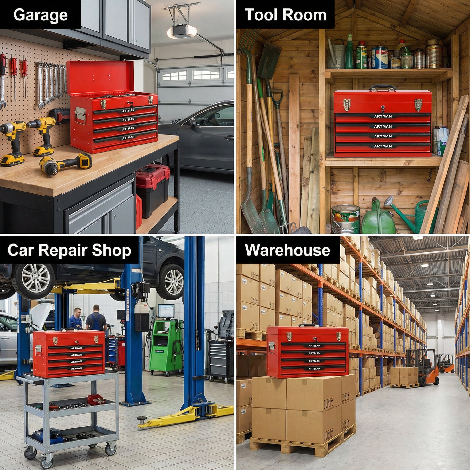 20-inch Steel Tool Box with Drawers – Red Portable Tool Storage Organizer