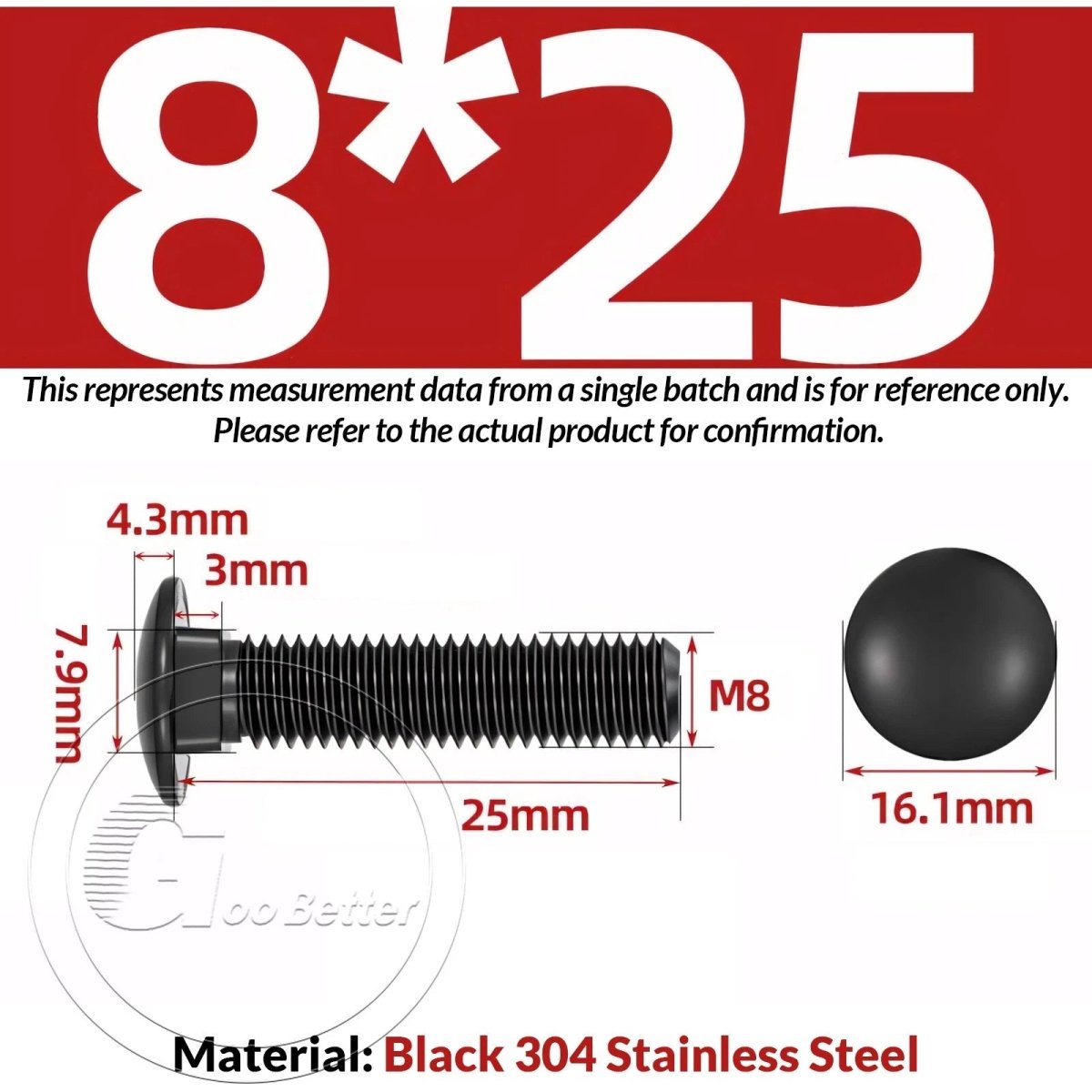 M8 M10 M12 Carriage Bolts – Cup Square Domed Head, Black A2 - 70 Stainless Steel - HomeDIYer