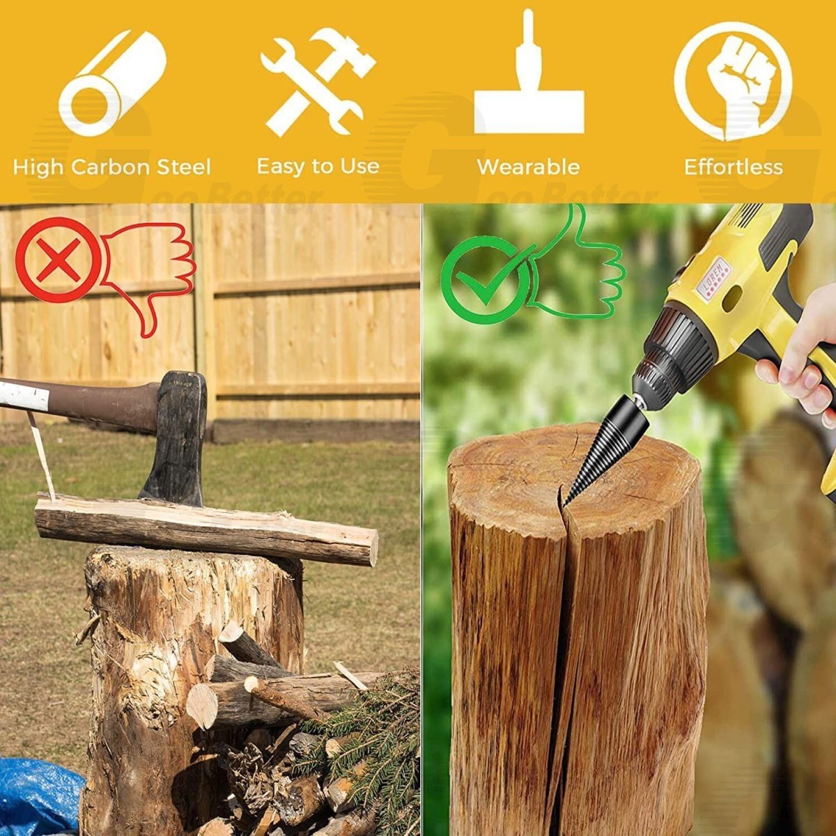 6x Wood Splitter High Speed Twist Firewood Drill Bit Screw Splitting Cone Driver - HomeDIYer