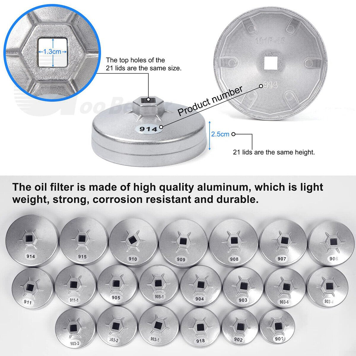 23x Aluminium Cap Type Oil Filter Wrench Set Automotive Removal Socket Tool Kit - HomeDIYer