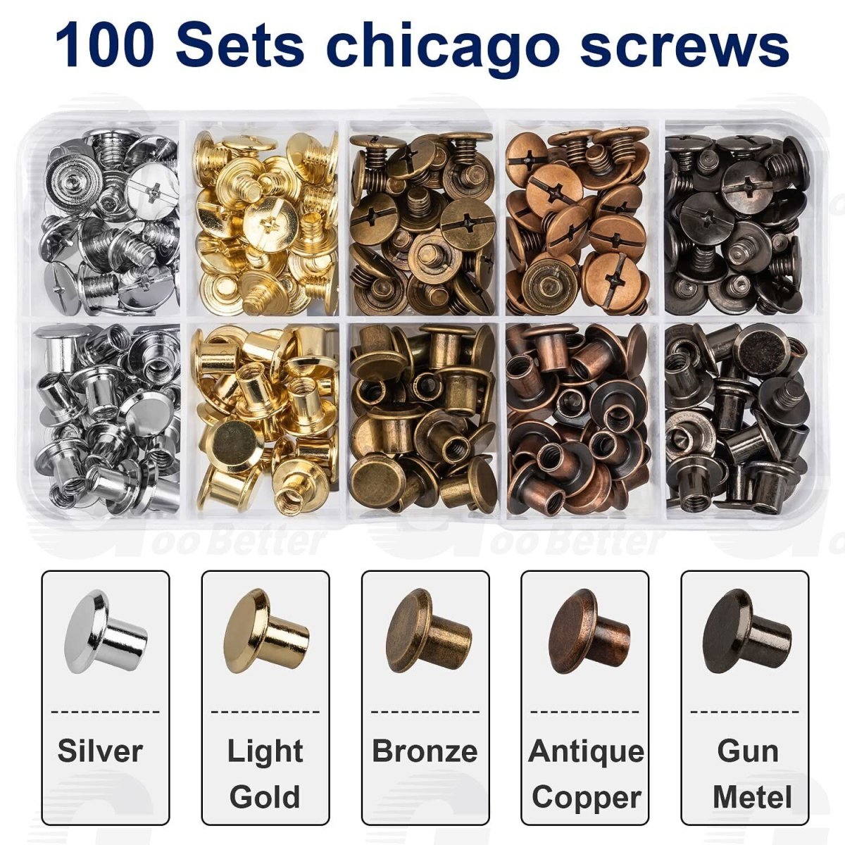 100 Set Chicago Screws for Leather Assorted 5 Color M4 Leather Rivets Screw Kit - HomeDIYer