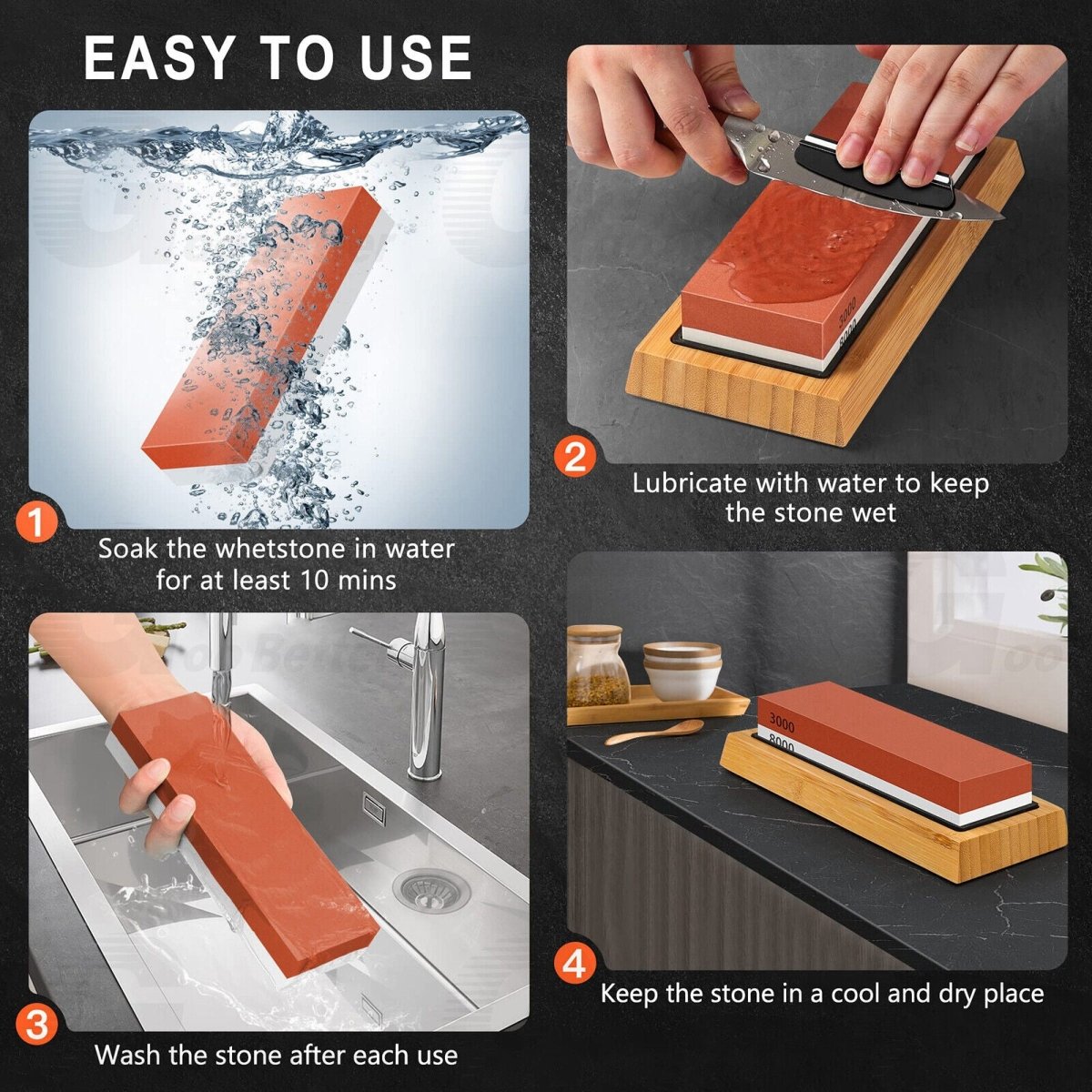 Premium Whetstone Cut knife Sharpener Whet Stone Set 1000/6000 3000/8000 Grit - HomeDIYer