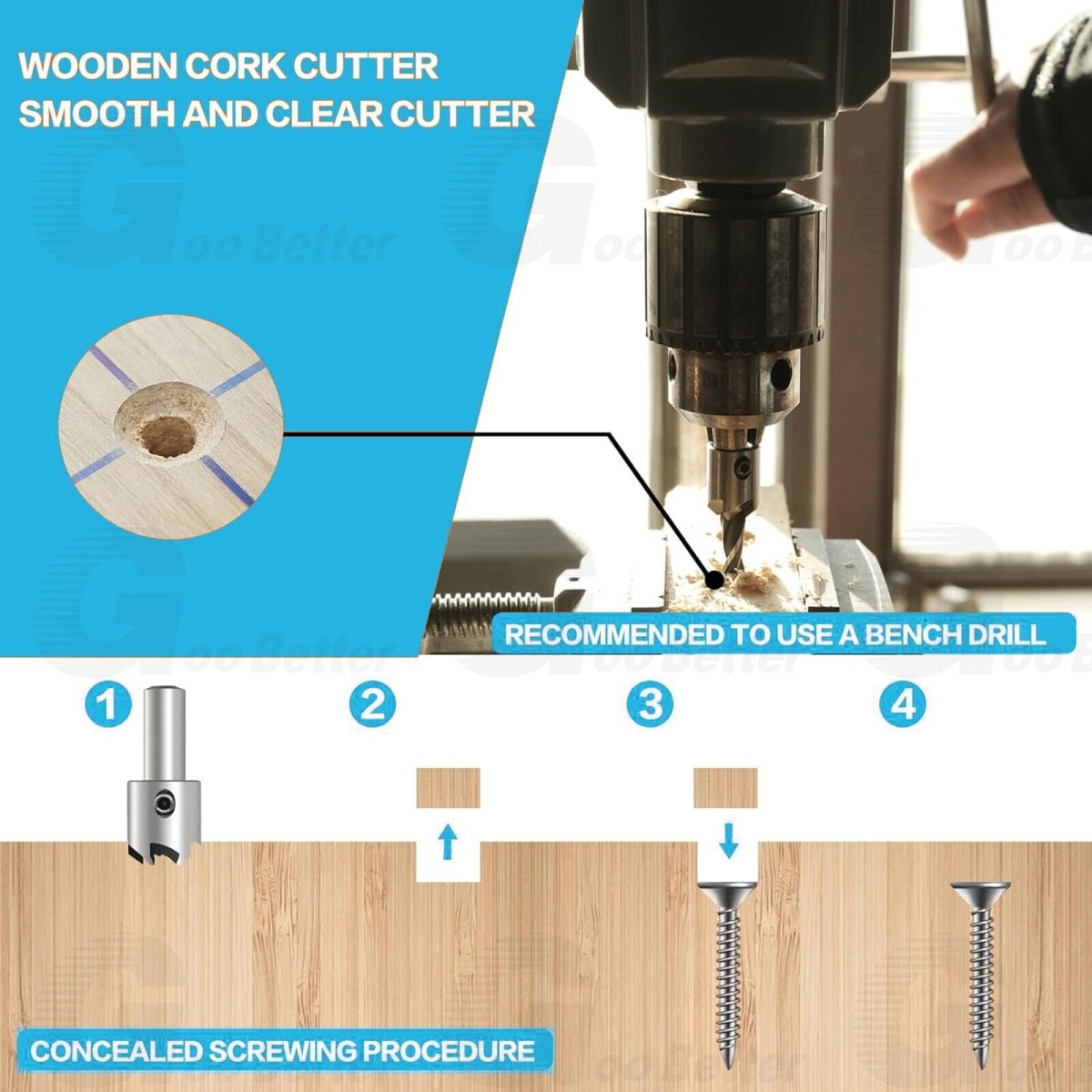 7Pc Countersink Drill Bit Set 3/4/5/6/7/8/10 mm HSS Woodworking Pilot Screw Hole - HomeDIYer