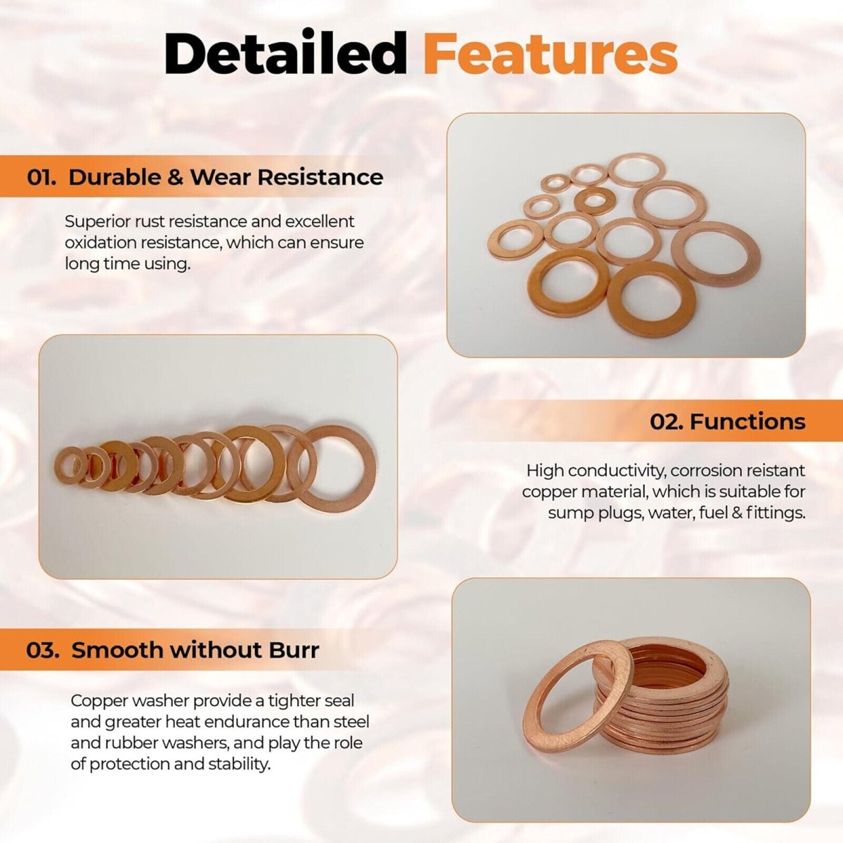 300Pcs Flat Ring Copper Sealing Washers Assortment Set M5 M6 M8 M10 M12 M14 M16 - HomeDIYer