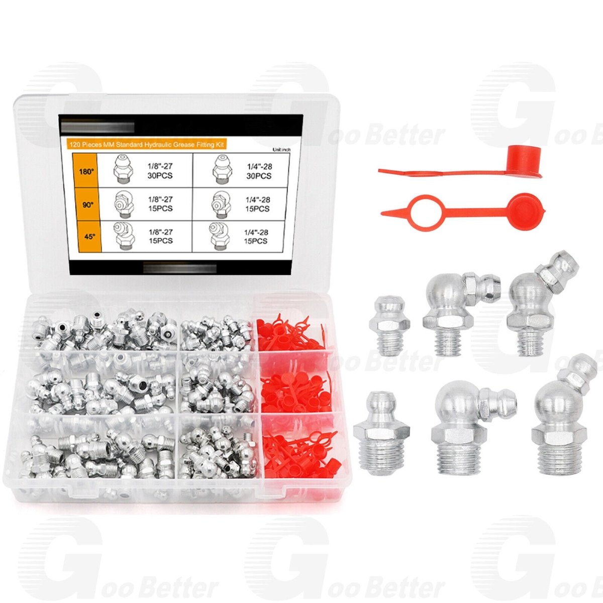 120 PCS Grease Fitting Assortment SAE Straight and Angled Zerk Kit 90 45 Degree - HomeDIYer