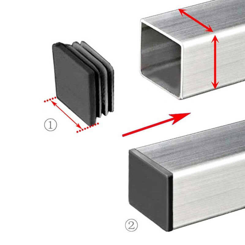 Black square/rectangle plastic end caps showing solid construction—tube pipe blanking bungs