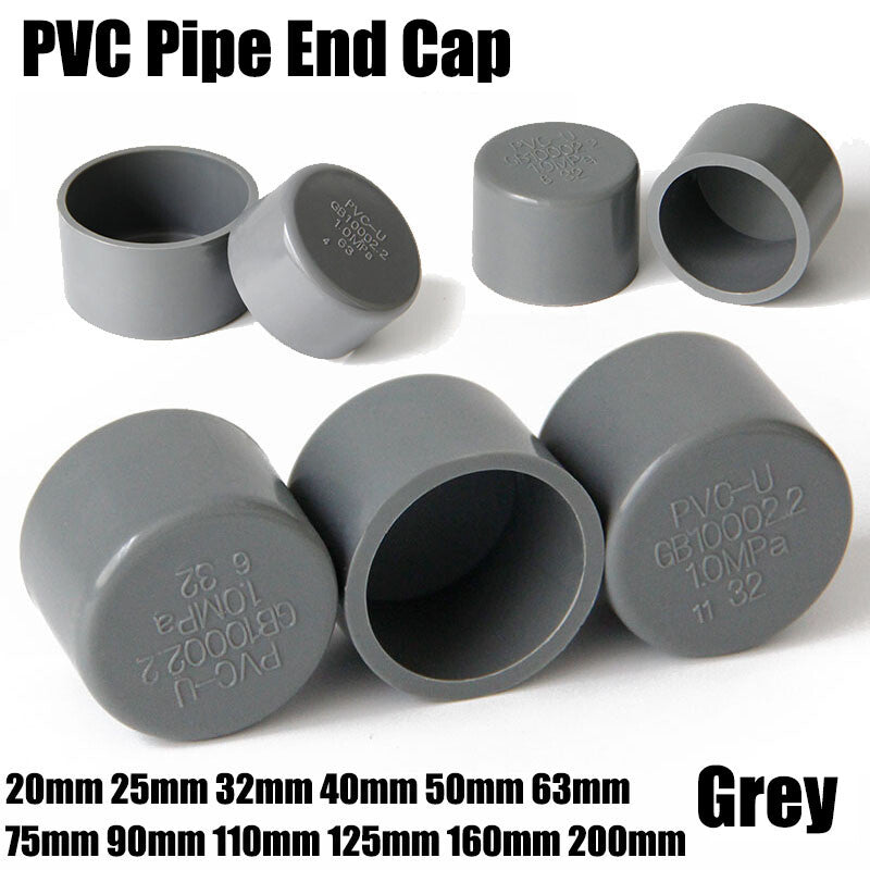 Grey PVC End Cap for 20mm-200mm pipes - adhesive blanking plug for drain fittings