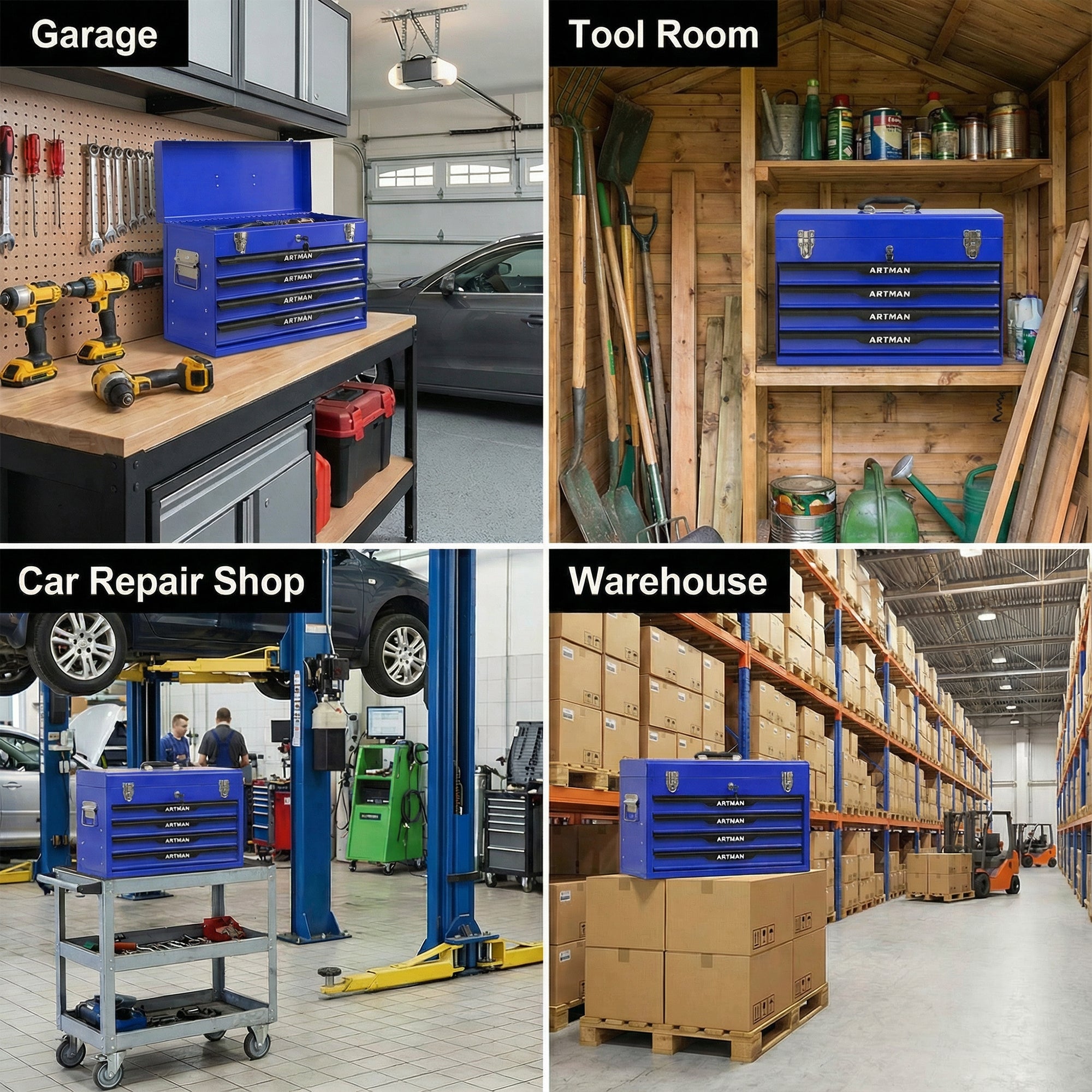 20-inch Steel Tool Box with Drawers – Blue Portable Tool Storage Organizer