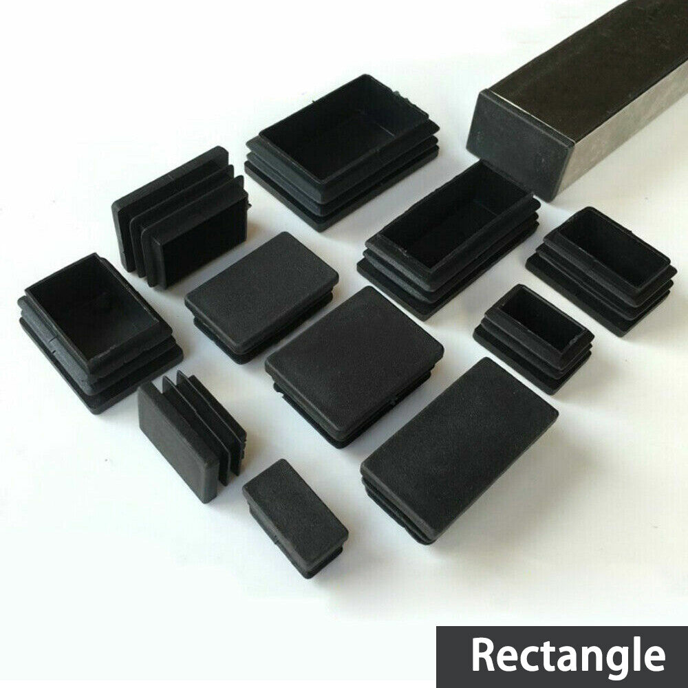 Black square & rectangle plastic blanking end caps, tube pipe inserts, sturdy plug bungs