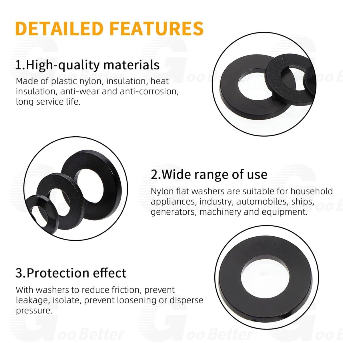 500Pcs Nylon Flat Washer Assortment Set M2 - M8 Black Sealing Spacer Gasket O Ring - HomeDIYer