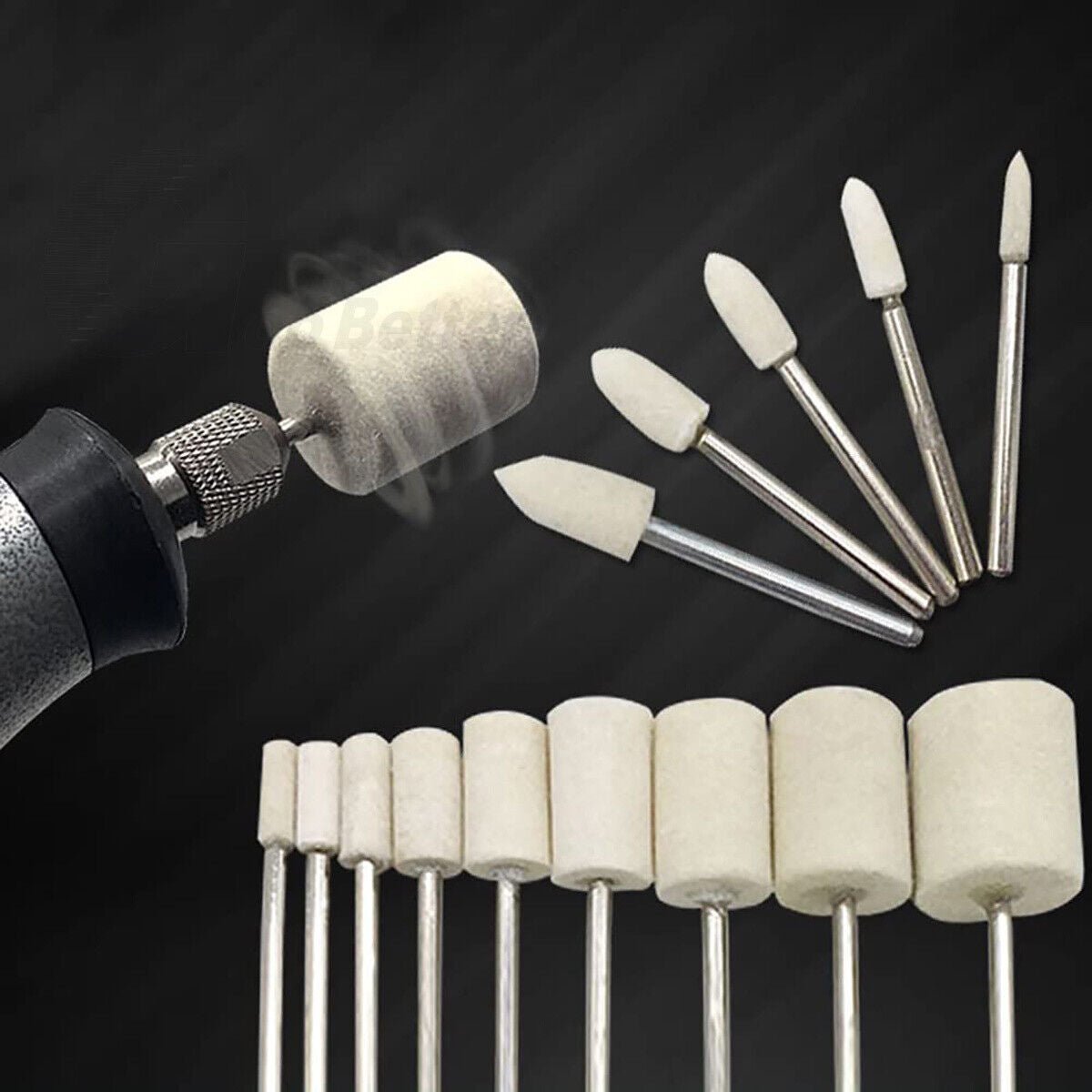 100pcs Wool Felt Polishing Heads 4mm - 10mm Set For Dremel Drill - HomeDIYer