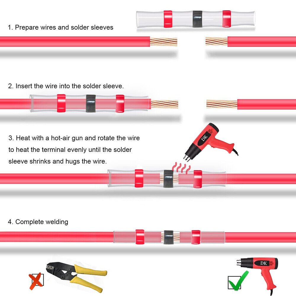 840PCS Solder Seal Sleeve Heat Shrink Electric Butt Wire Connectors Terminal Kit - HomeDIYer