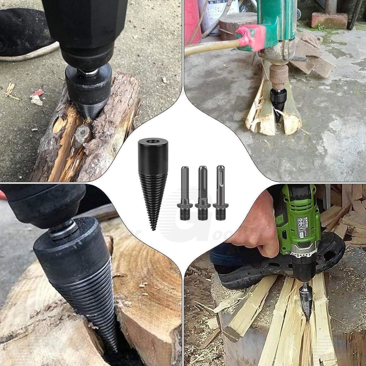 6x Wood Splitter High Speed Twist Firewood Drill Bit Screw Splitting Cone Driver - HomeDIYer