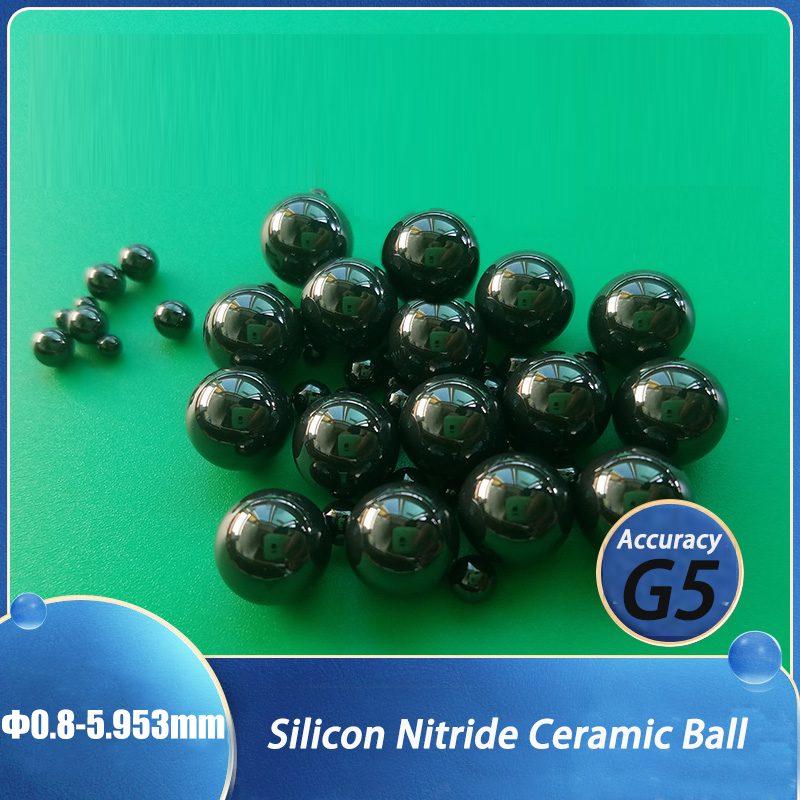 Sealed vial of G5 Si3N4 ceramic bearing balls, showcasing professional packaging for high-precision Silicon Nitride balls ranging from Φ0.8mm to 5.953mm.