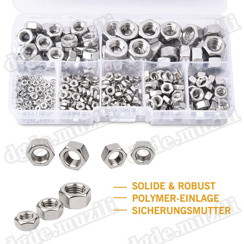 230 pcs hexagon nuts nuts assortment DIN 934 stainless steel metric M3 M4 M5 - M8 - HomeDIYer