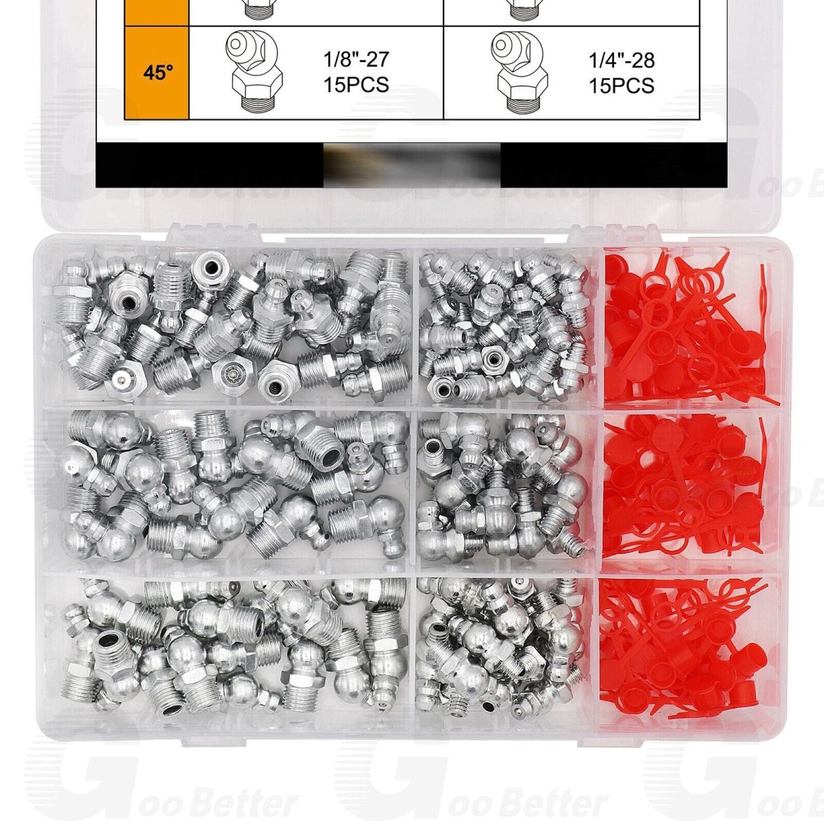 120 PCS Grease Fitting Assortment SAE Straight and Angled Zerk Kit 90 45 Degree - HomeDIYer