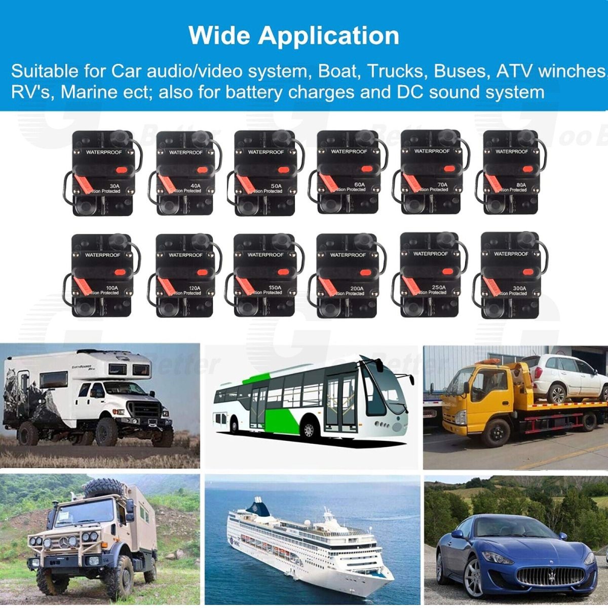 30 - 300Amp Waterproof Car Circuit Breaker Fuse Reset for Boat Auto RV DC 12V - 48V - HomeDIYer