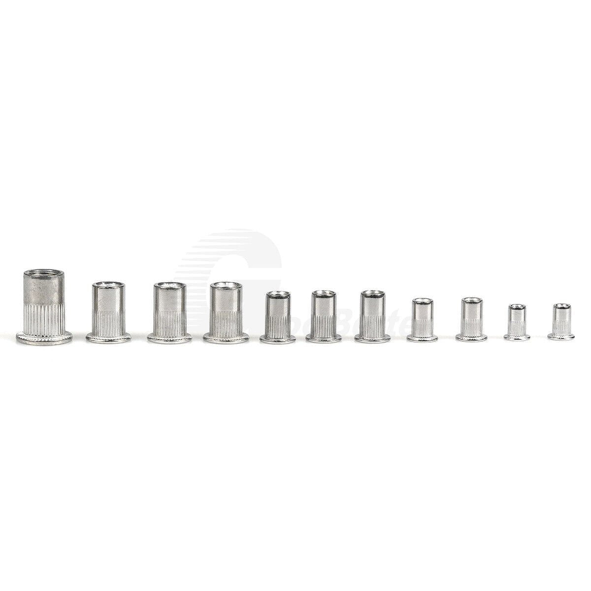 150PCS M3 - M8 Rivnuts Kit Stainless Steel Flat Head Rivet Nut Blind Nutserts Knurled - HomeDIYer