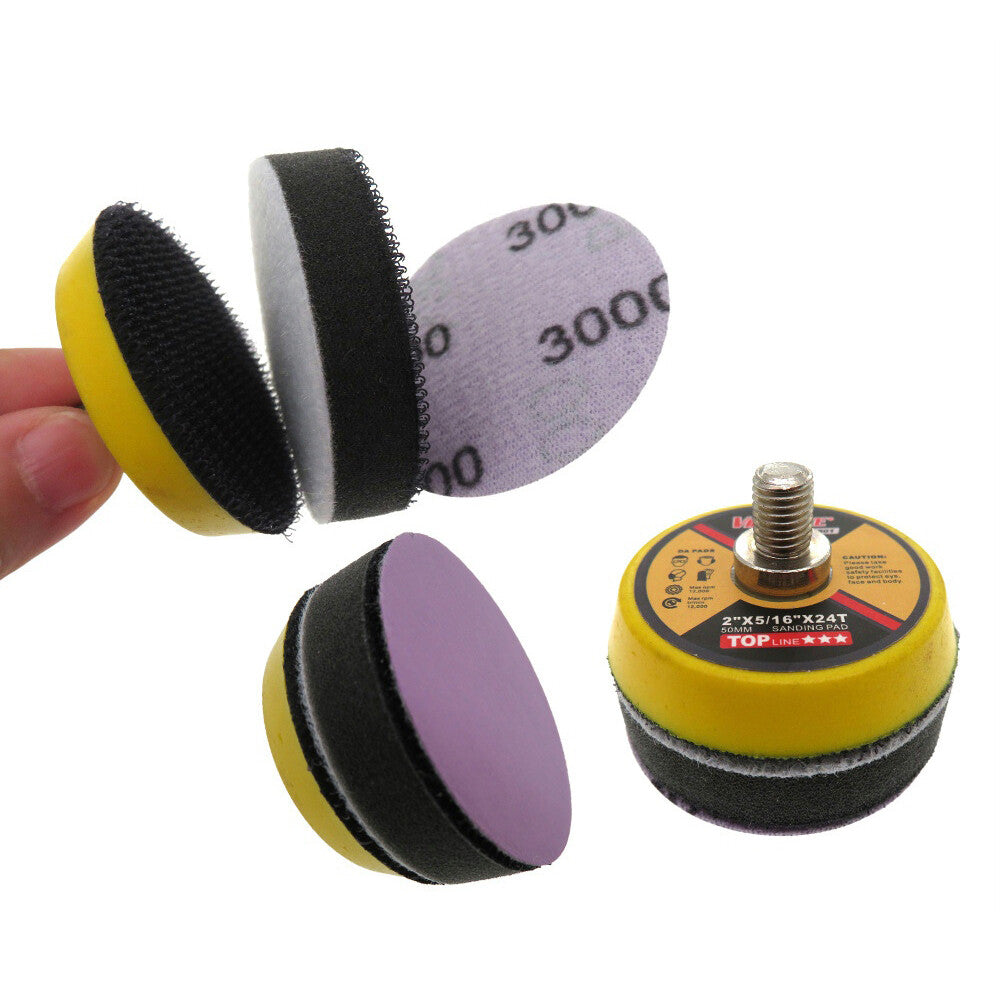 Pack of 2-inch purple sandpaper discs, waterproof for wet or dry use.