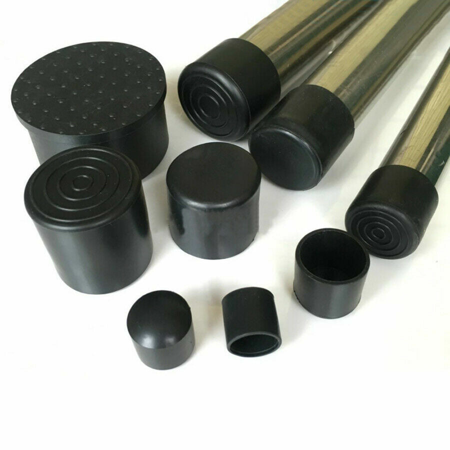 Black pipe tubing end covers (6mm~63mm) PVC rubber, ideal for furniture feet protection