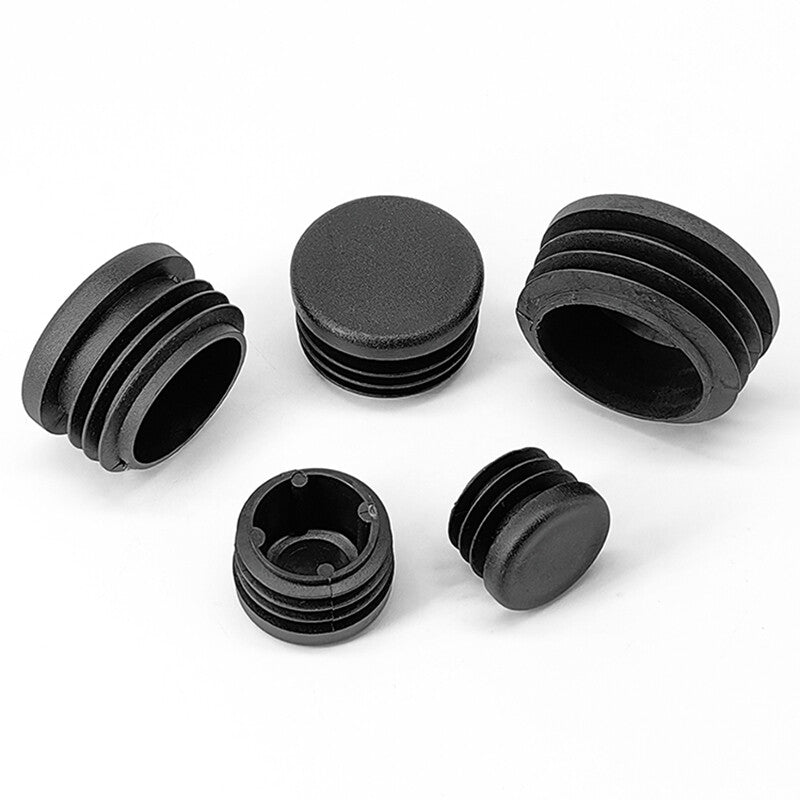 Black round plastic end caps (12mm-76mm) blanking inserts, durable pipe bungs